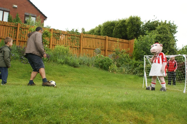 Image showing the Stoke City FC mascot being beaten in a penalty shootout